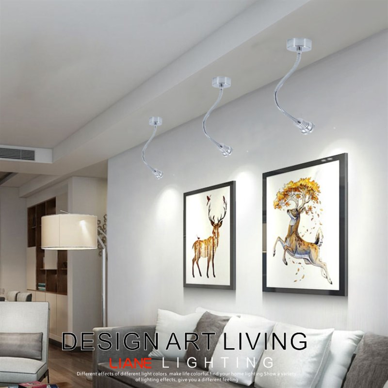 LED加长软管明装长杆射灯cob吸顶3w5w7w床头壁灯背景墙万向头吸顶