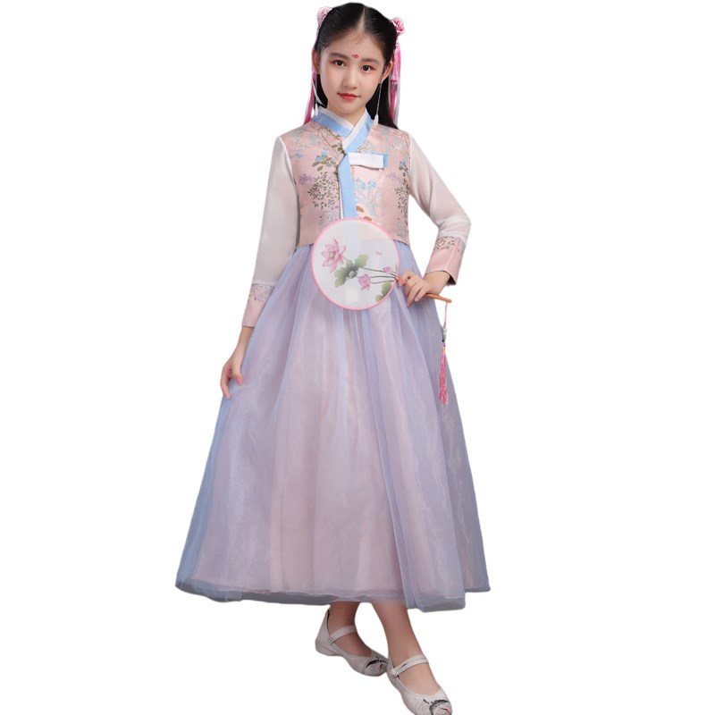儿童中式礼服女童古筝演出服中国风连衣长纱裙二胡琵琶舞台表演服