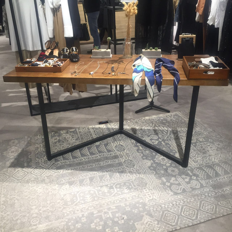 美式服装店展示桌流水台中岛台北欧铁艺实木长方形桌子长条桌展示