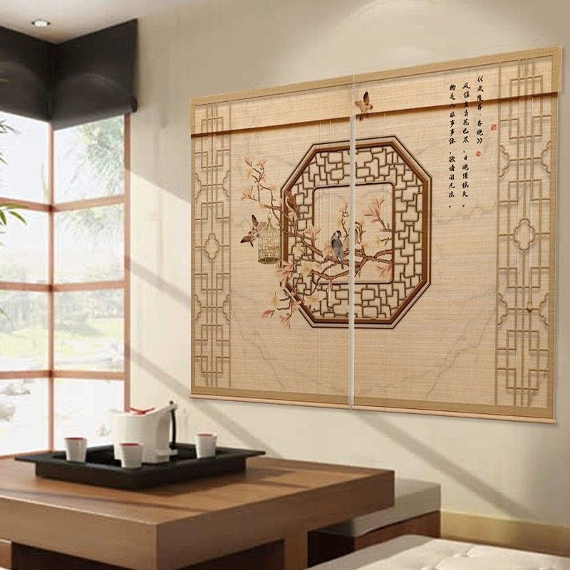 书房新中式竹帘子图案定制客厅装修遮阳遮光茶室装饰隔断家用中式