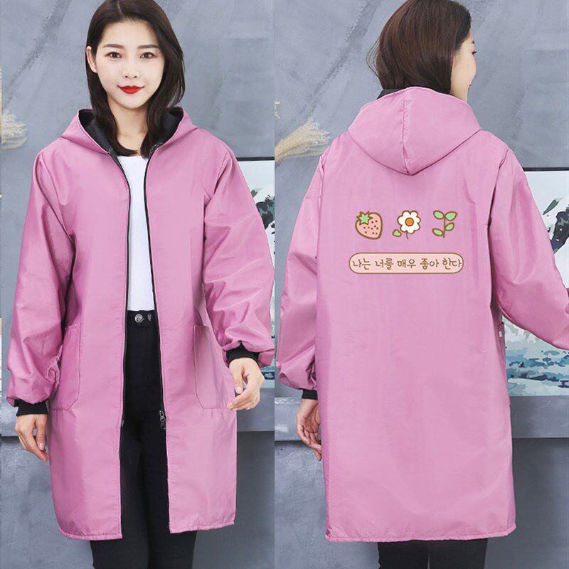 外套女保暖罩衣长袖厨房干活围裙加厚冬季加绒新款防水工作服秋冬