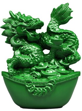 绿色实木雕刻龙摆件纯木头十二生肖龙工艺品客厅家居电视柜装饰品