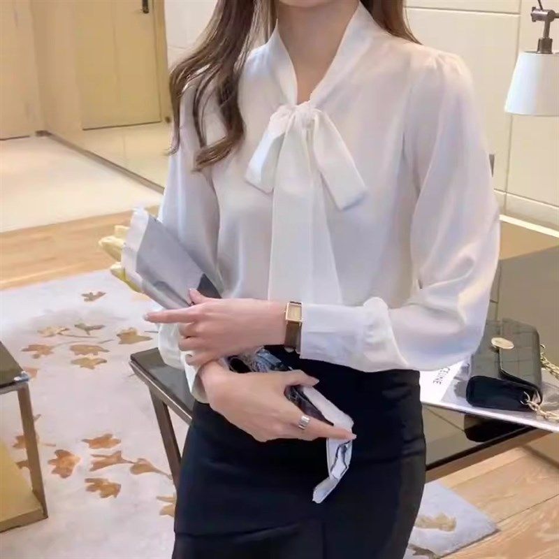 衬衫女2024春秋季新款长袖早秋法式白色衬衣职业装工作服气质上衣