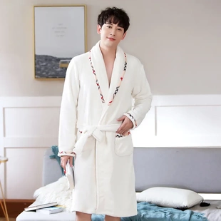男士睡袍珊瑚绒秋冬新款家居服保暖法兰绒大码浴袍量大从优
