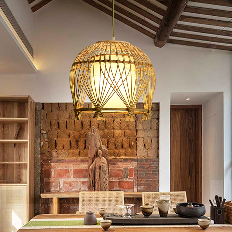 竹艺竹编吊灯 新中式禅意民宿茶室卧室日式餐厅榻榻米茶桌飘窗灯