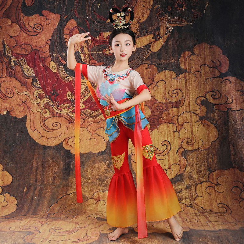 六一儿童飞天敦煌舞蹈服女飞天乐鼓西域风情反弹琵琶古典舞表演服