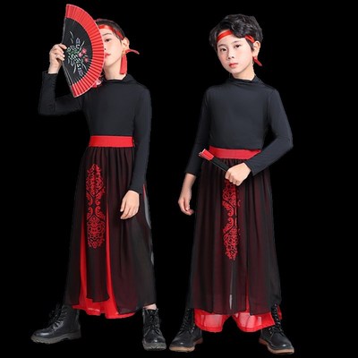 儿童古典舞男女飘逸中国风少年志芒种舞蹈服功夫扇古风表演演出服