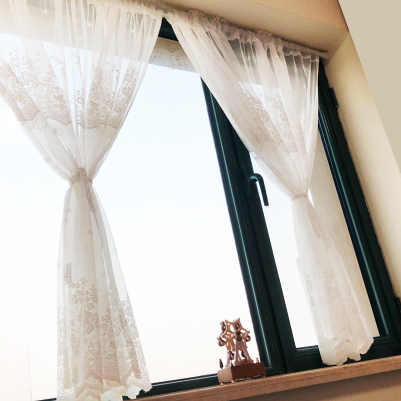 蕾丝厨房半帘隔断帘咖啡帘门帘美式白色田园底边波浪短帘