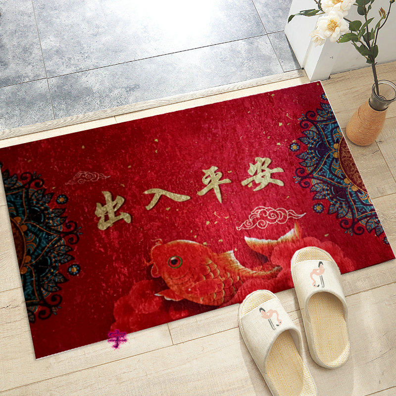金钻绒红色喜庆进门地垫入户门口门垫茶几卫生间垫子玄关床边地毯