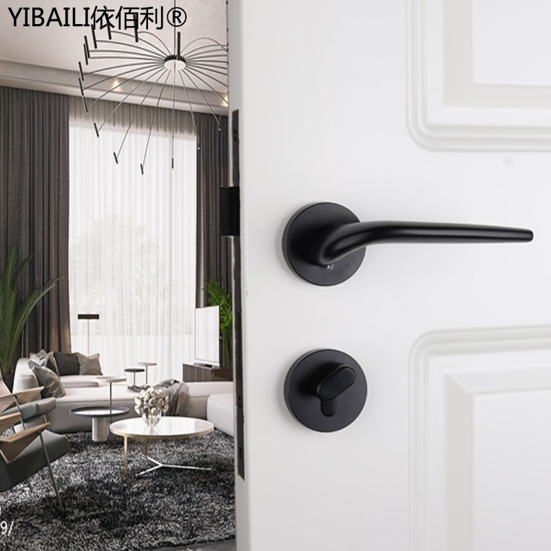 依佰利卧室内房门锁家用通用型实木门锁具老式黑色静音房间分体锁
