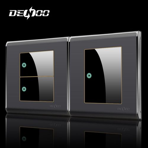 天龙黑色开关插座10A带USB五孔86型隐藏式家用16A一开五孔Led开关