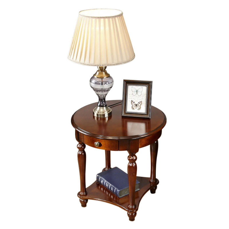 牵儿木业美式沙发边几实木角几小圆桌子圆形小茶几电话桌沙发边桌