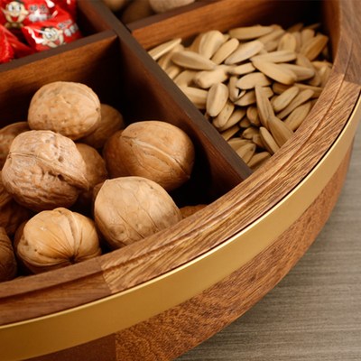 九宫格新中式实木干果收纳盒糖果盒轻奢客厅茶几摆件带盖大坚果盒