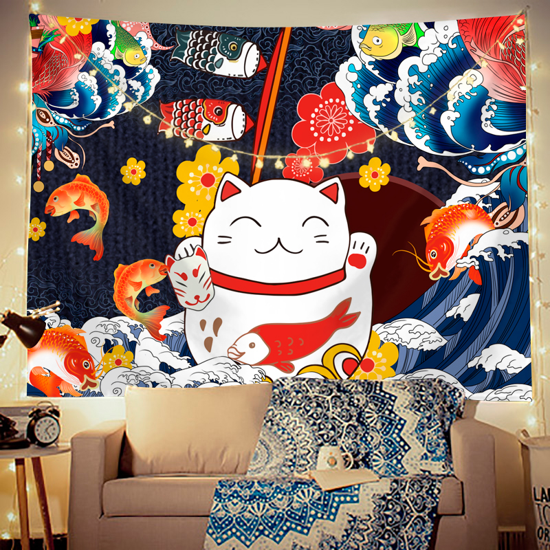 大号挂布日式招财猫挂毯新年春节招财年画店面装饰挂画墙壁装饰布