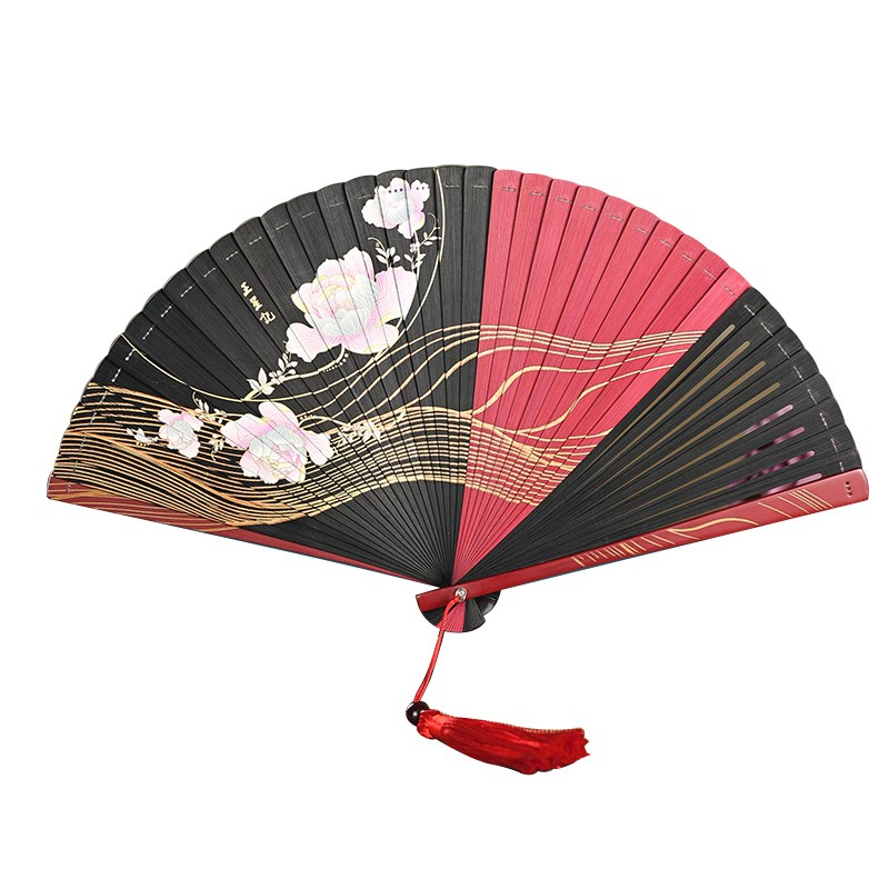 王星记扇子女式中国风古典彩色喷绘全竹扇古风汉服舞蹈礼品折扇