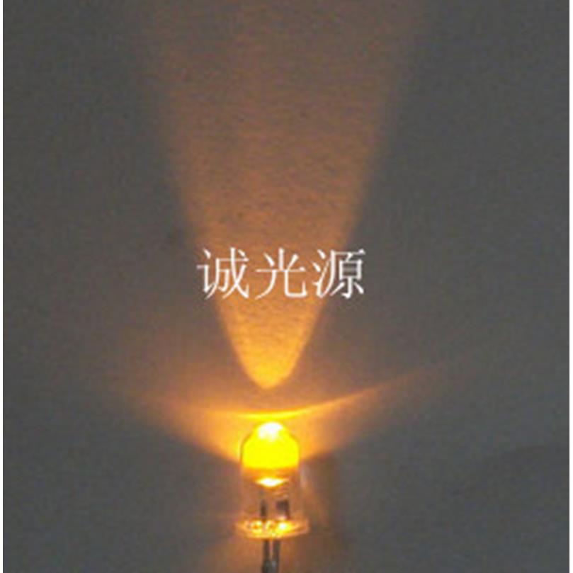 5MM白发黄色超亮LED灯珠F5白发黄发光二极管圆头长脚聚光直插件