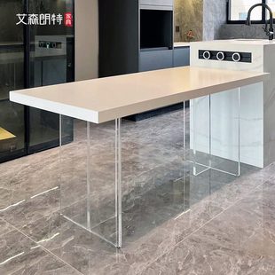 艾森朗特亚克力岩板餐桌透明悬浮轻奢家用小户型长方形岛台吃饭桌