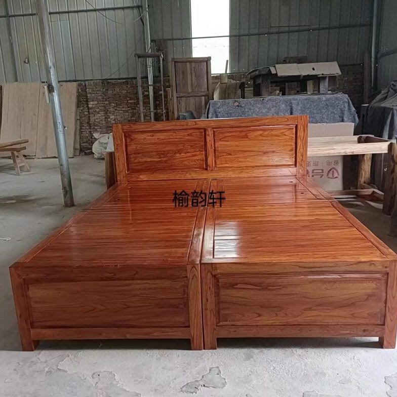 老榆木全实木双人大床箱体榻榻米简约时尚卯榫结构轻奢储物收纳实