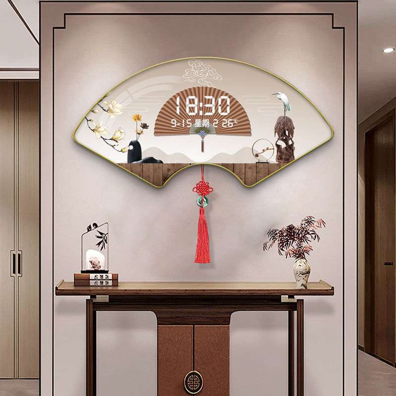 2024款扇形装饰画钟表数显LED灯时钟客餐厅挂墙雷达感应静音走时