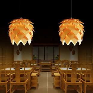 日式 饰灯艺术茶室灯具 复古木艺吊灯原木风创意餐厅吊灯简约吧台装