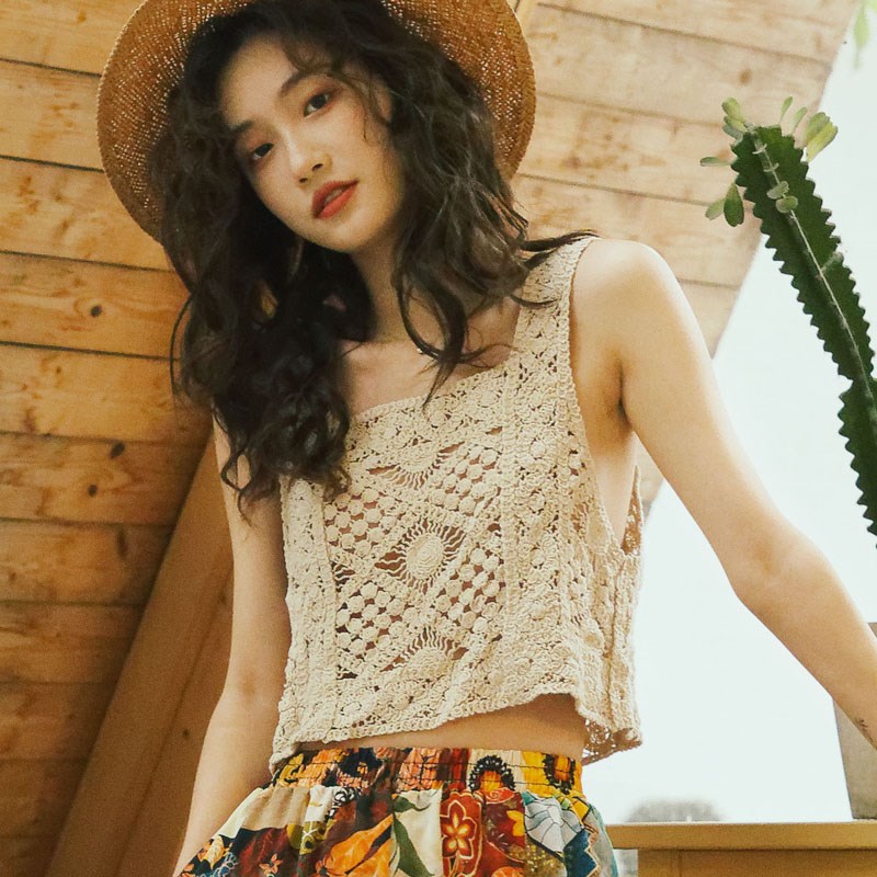 诺比昂内搭镂空针织小吊带海边沙滩度假风短款性感打底背心外穿