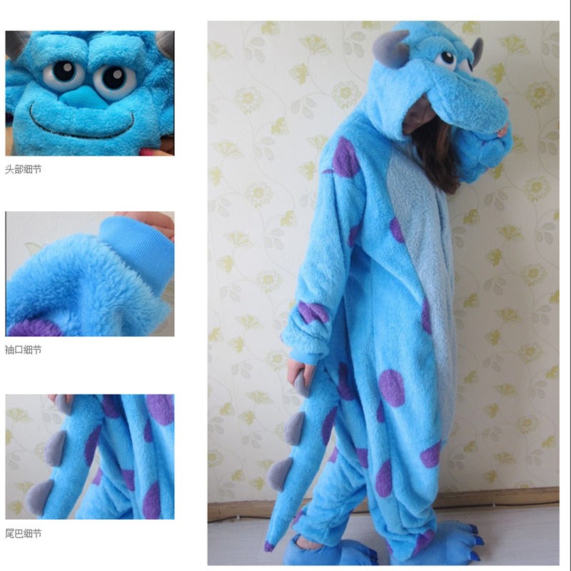 谢霆锋怪兽大学苏利文卡通连体睡衣男女动漫可爱毛怪情侣冬演出服