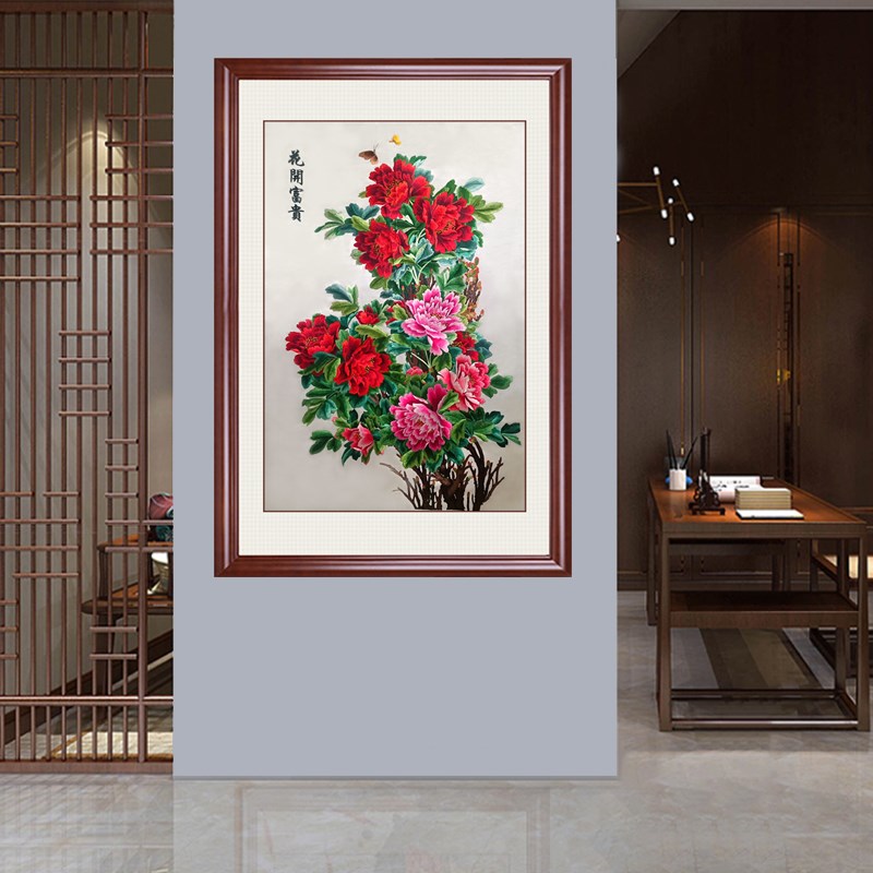 苏绣牡丹花开富贵手工刺绣成品绣片家庭客厅玄关装饰国画婚庆礼物图片