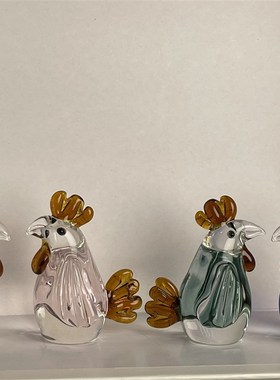 琉璃手工琉璃咕咕母鸡车载摆件家居装饰摆件小兔子猫头鹰小动物