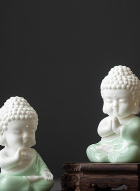 炼器新中式佛系小如来摆件禅意客厅茶桌面陶瓷工艺品装饰鱼缸造景