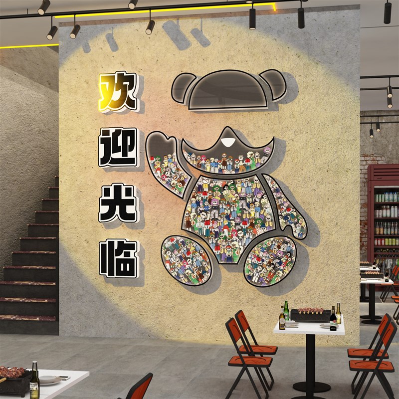 网红烧烤店装饰创意墙面工业风餐饮店壁纸画背景墙拍照区布置打卡图片