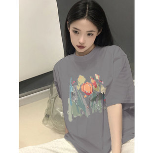 宽松时尚 t恤胖mm夏装 显瘦冰玫瑰黑色纯棉休闲上衣200斤 女短袖 大码