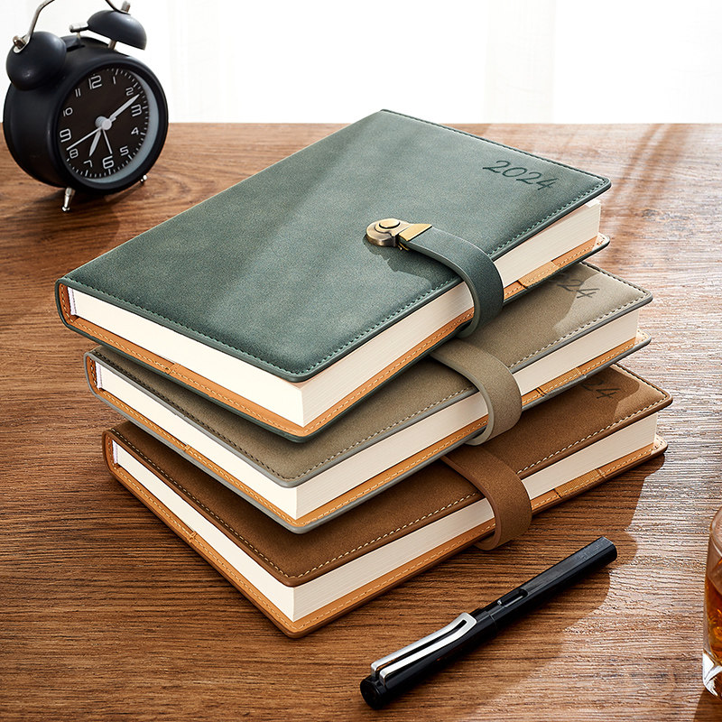 2024年日程本羊巴皮加厚笔记本本子商务办公工作企业定制可印logo