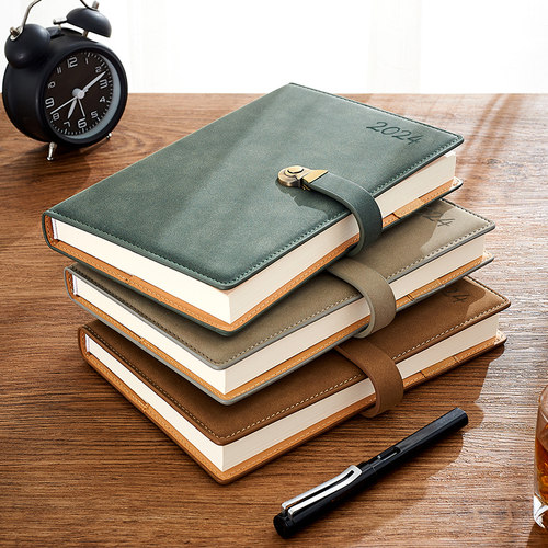 2024年日程本羊巴皮加厚笔记本本子商务办公工作企业定制可印logo