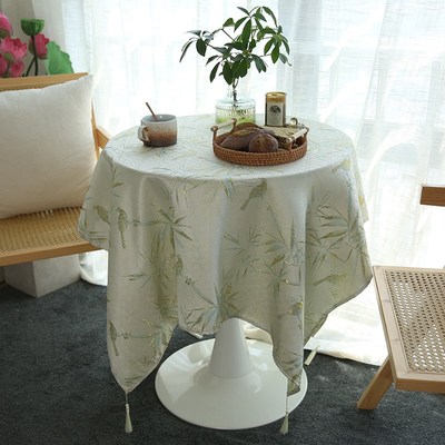 金丝竹叶新中式桌布立体提花高级感客厅圆桌餐桌布氛围感茶几盖布