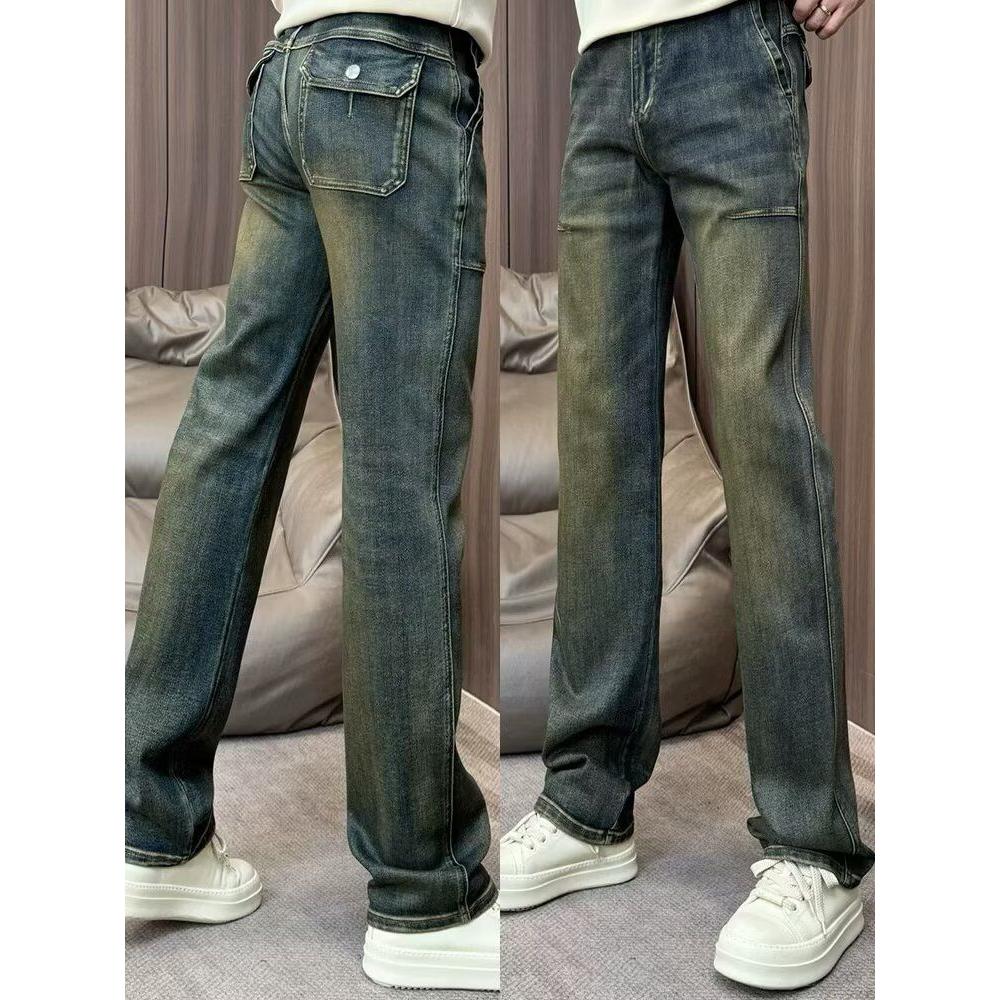 美式复古做旧美式宽松直筒蓝色牛仔裤男士2025秋季新款休闲长裤子