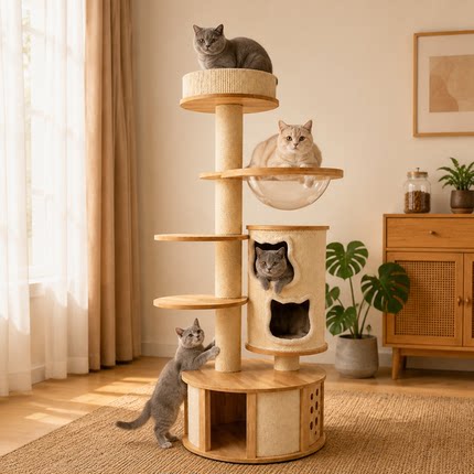 迈凯特猫爬架猫树一体大型实木猫攀爬树多层猫抓柱加粗稳固猫架子