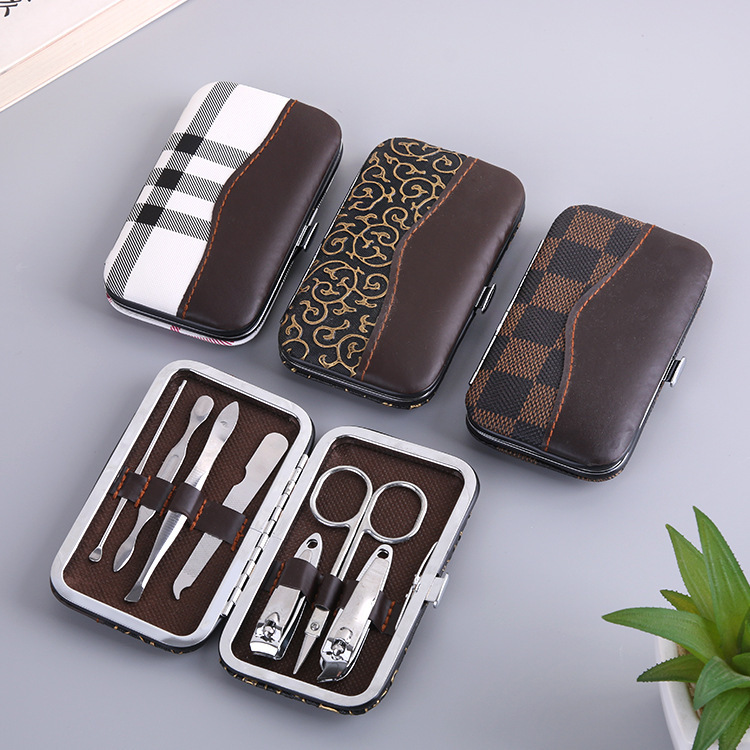 时尚金属皮纹盒不锈钢指甲剪7件套 指甲刀美甲工具套装 个人修护