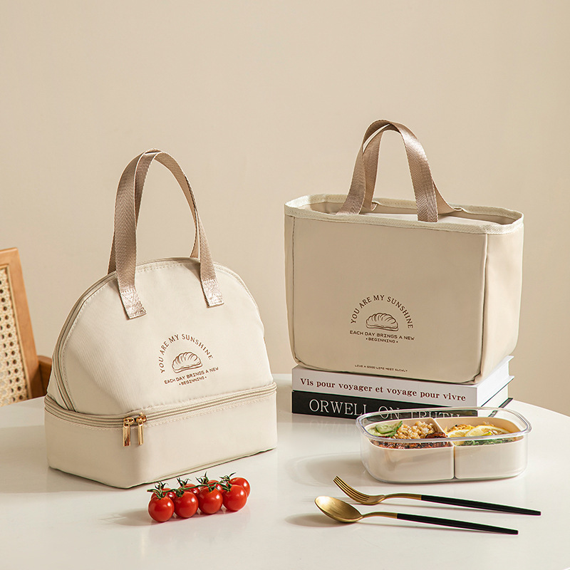 新款双层饭盒包加厚铝膜便当包大容量保温手提袋外出野餐饭盒袋