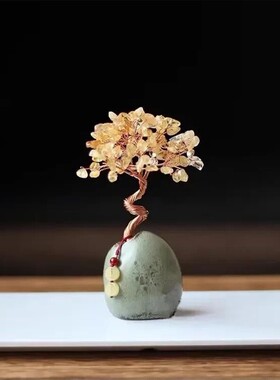 天然装饰品摇钱树财富树装饰品茶几办公室桌子黄水晶家庭清新覆古