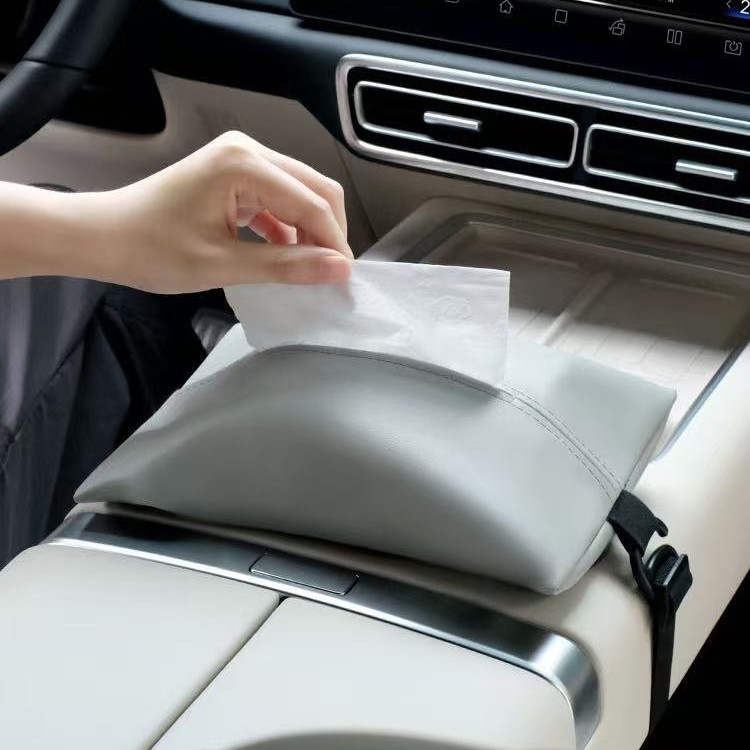 皮质纸巾盒皮革抽纸收纳汽车载纸巾盒创意座椅绑带车用挂式抽纸