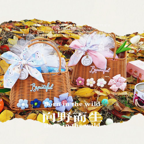 生日礼物宝宝宴满月结婚伴娘伴手礼手工编织手提篮生日周岁手提袋