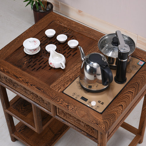 红木家具 鸡翅木茶水架置物架 阳台中式实木小茶桌仿古茶台烧水架