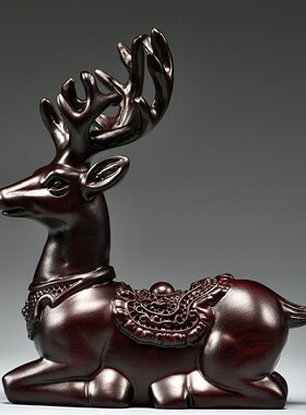 黑檀木雕梅花鹿摆件家居客厅实木麋鹿一对工艺品桌面摆设酒柜装饰