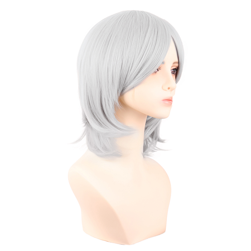 潼漫 cos假发女短发万用银灰色浅灰色40CM中长齐斜刘海高温丝头套