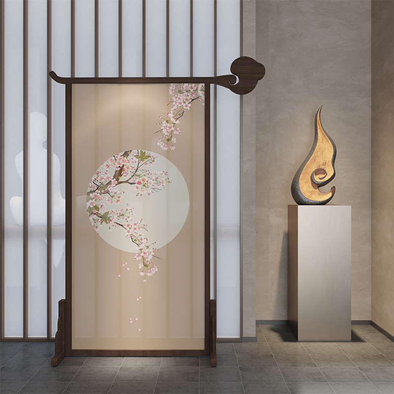 新中式实木禅意屏风隔断艺术纱屏时尚客厅小户型玄关入户遮挡座屏