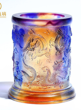 高档琉璃工艺品龙笔筒办公室桌面摆件送男老板的生日礼物领导升职