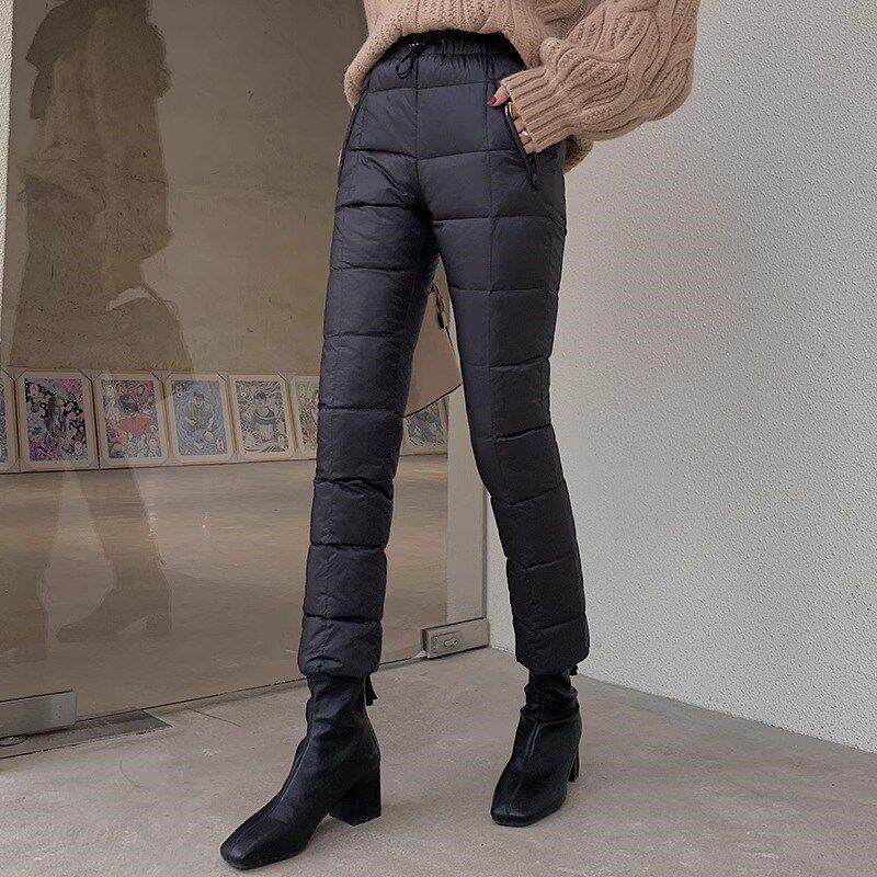 冬季新款修身羽绒裤女外穿小脚加厚大码双面休闲保暖户外羽绒棉裤