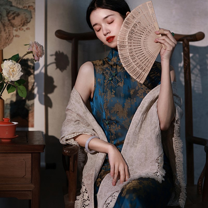 枕梦村庄 冷香 新中式国风改良复古提花收腰无袖高级感旗袍连衣裙