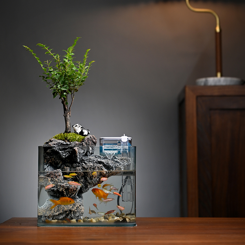 绿植小叶紫檀盆景流水摆件过滤循环水鱼缸客厅办公室桌面开业礼品