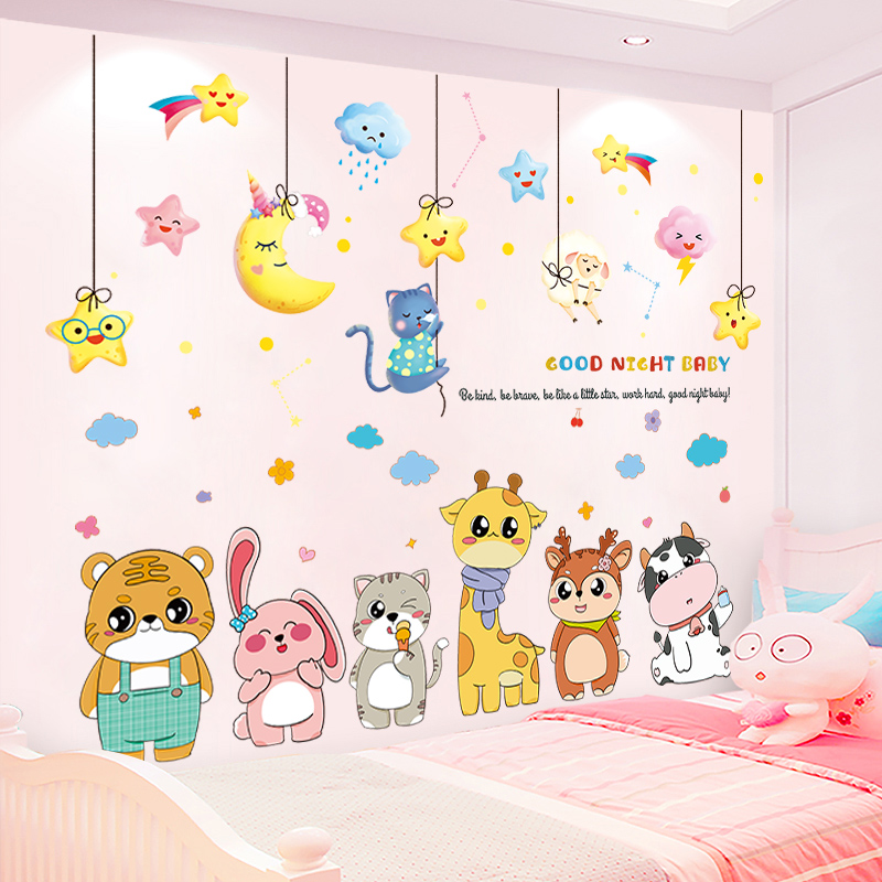 幼儿园墙面装饰贴纸自粘儿童房可爱卡通墙贴玻璃贴画萌眼小动物图片